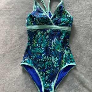 Green and Blue Floral Swimsuit